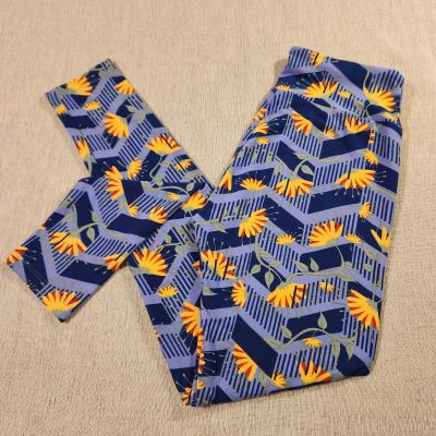 Lularoe Leggings OS One Size Blue Purple W Yellow Flowers Color Pattern