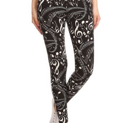 Yoga Style Banded Lined Music Note Print, Full Length Leggings In A Slim