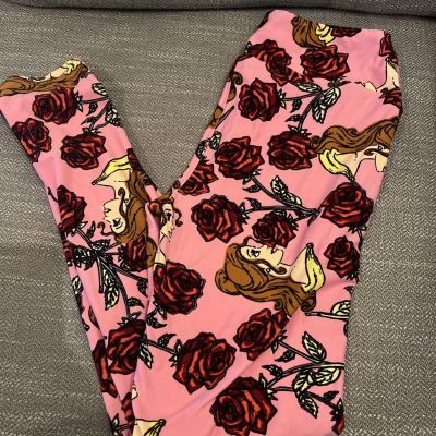 Belle Beauty & the Beast LulaRoe Leggings Roses Pink One Size Disney