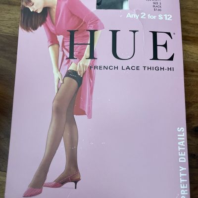 New Vintage Hue French Lace Top Thigh-Hi  Stockings sz 1 Black 5971 15 denier