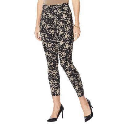 Nina Leonard Floral Tummy Smoothing Side Piping Slim Crepe Leggings Size P4X