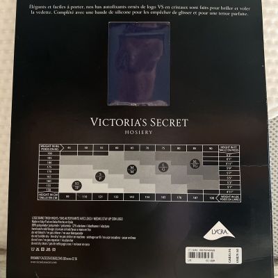 VICTORIA'S SECRET LOGO BAND RHINESTONE THIGH HIGH HOISERY STOCKINGS LARGE BLUE