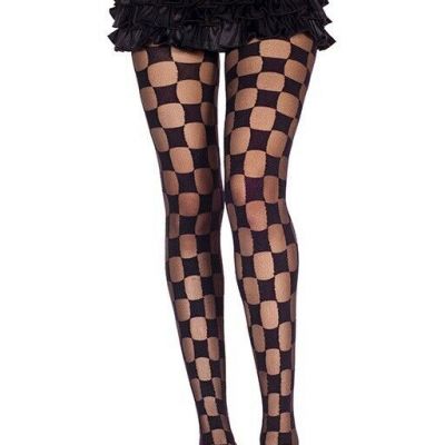 Black Sheer And Opaque Checkered Halloween Pantyhose Music Legs 7014