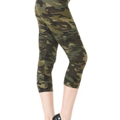 Multi-color Print, Cropped Capri Leggings In A Fitted Style With A Banded High