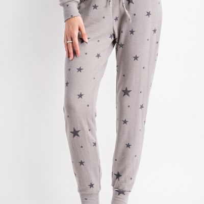 Rae Mode Gray/Black Plus Size Star Print French Terry Joggers w/ Side Pockets