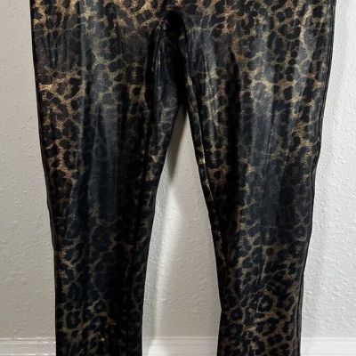 Spanx Faux Leather Leopard Print Shiny Metallic Hi Waist Leggings Medium