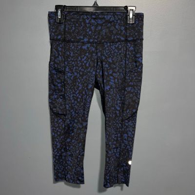 Lululemon Fast Free Crop 19” Nulux Womens 8 Wild Thing Camo Larkspur Navy Blue