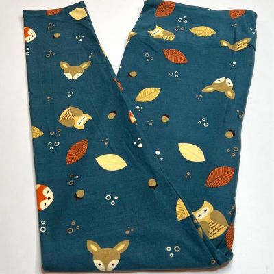 NEW LuLaRoe TC Leggings TEAL ORANGE YELLOW Acorn OWL FOX DEER Fall Autumn Leaves