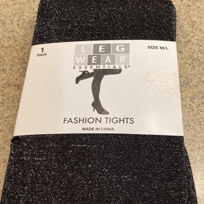 Leg Wear Essentials~Fashion Tights Black W/Silver Flecks M/L NEW!  Vintage!