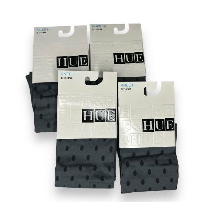 4 Pair Of Women’s Hue Knee Hi Sock Gray Black Sheer Dot Opaque