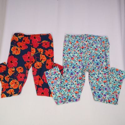 LULA ROE leggings set of 2 Size TC2 (18+) Light blue/Red Hibiscus