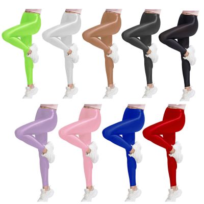 US Women's Metallic Shiny Leggings Workout Running Slim Fits Yoga Athletic Pants