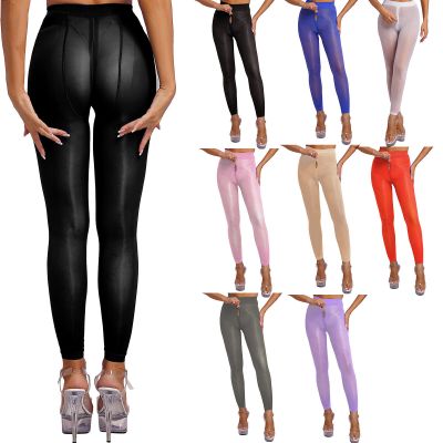 US Women Sheer Nylon Glossy Pantyhose Zipper Crotch Tights Compression Stockings