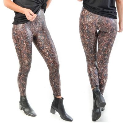 Spanx Sz 1X Faux Leather Snake Shiny Leggings Mocha Snakeskin Mob Wife Sexy