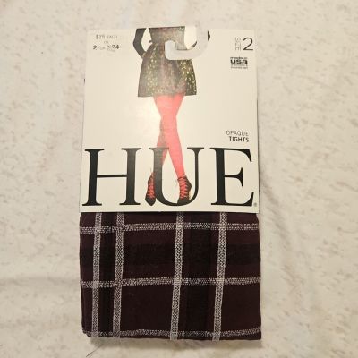 NEW Hue Opaque Tights Size 2 Bergundy Plaid