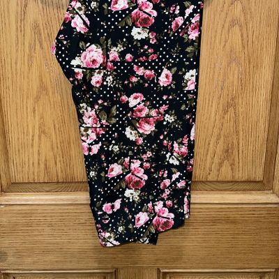 TC2 LuLaRoe Tall & Curvy 2 Leggings Roses White Polka Dots on Black NWT