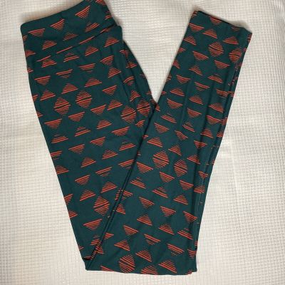 New Womans LuLaRoe Hunter Green Orange Triangle Geo Pattern Leggings OS