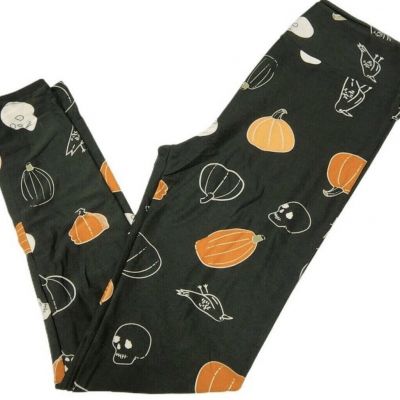 LuLaRoe Womens Leggings Size TC2 Pumpkins Crows Skulls Halloween Plus 18+ NWT