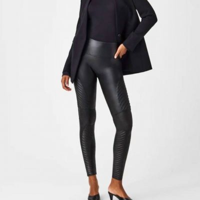 Spanx faux leather moto leggings in Very Black