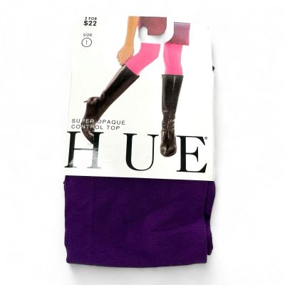 HUE Womens Concord Purple Super Opaque Tights Control Top Size 1 | 1 Pair NEW