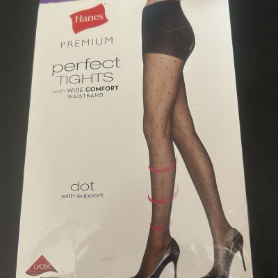 Hanes Perfect Tights- Small- Black- Dot Design