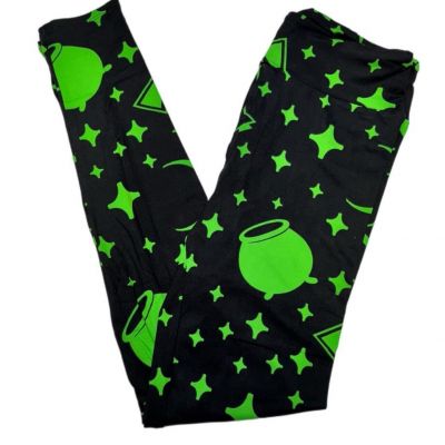 TC Lularoe Leggings Halloween Neon Green Potion Pot Fits 12/18