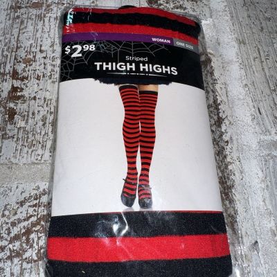 SPIRIT Red & Black Stripped Thigh Highs One Size - NEW IN PACKAGE