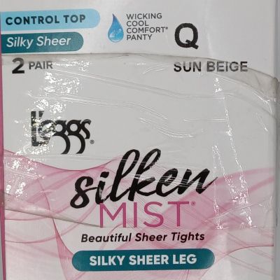 Leggs Silken Mist 2 PairSize Q Silky Sheer Control Top Sheer Toe Pantyhose 98143