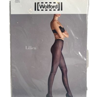 WOLFORD Lilien Black Sz M Luxury Stocking Tights Textured NWT 14533