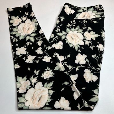 NEW LuLaRoe TC Leggings BLACK PEACH Green Romantic Rose Flower VINE Garden LEAF