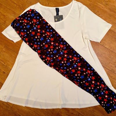 Outfit Lularoe TC STARS Leggings CP M WHITE MODAL Perfect T Style Top AMERICANA