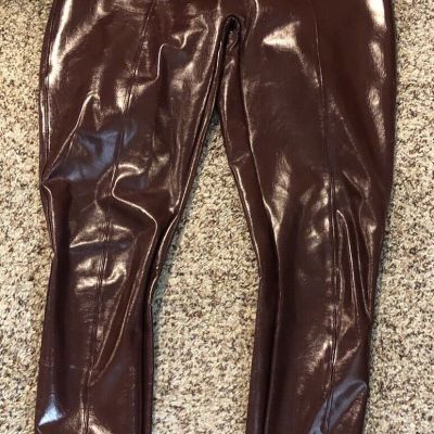 Spanx Faux Patent Leather Leggings Burgundy Maroon Size Large