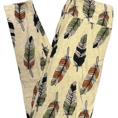 LuLaRoe Womens Leggings Size TC2 Ivory Feathers Tribal Southwest Plus 18+ NWT