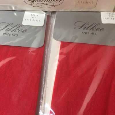 6 Pairs Vintage Red Nylon Sheer Knee Highs Stockings 8 1/2 - 11” USA Knee-Hi USA