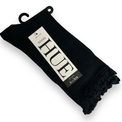 HUE Cotton Knee Hi Sock Womens One Size Solid 2 Pair Banded Top NEW Black