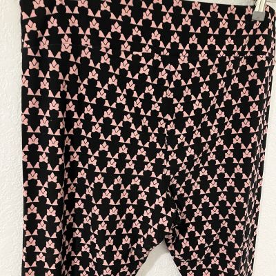 Lularoe Women’s Leggings Black & Pink Minnie Mouse Bows Ankle Length Large xL A1