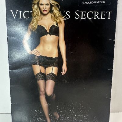 Victoria's Secret size A BLACK LACE TOP Thigh High stockings SILKY SEDUCTIVE