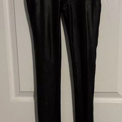 SPANX Faux Leather Leggings Black Shiny Liquid Slimming Size XS