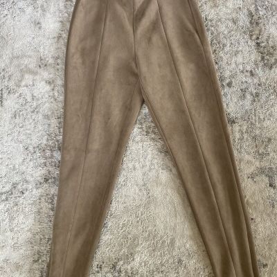 Zara Tan Suede Leggings with zip ankles - Sz M