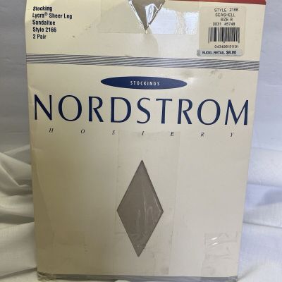 2 Pair NORDSTROM Sheer Leg Sandaltoe Lycra Seashell Size B Stockings Hosiery NIP