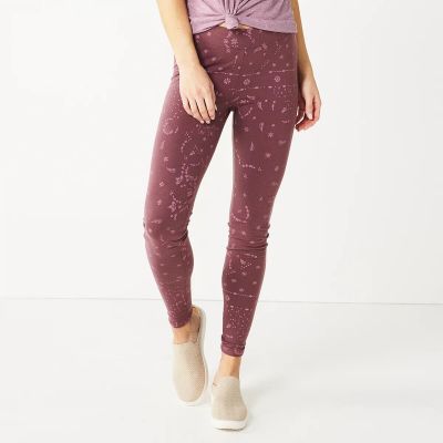 Artsy Boho Sz M Long Purple Plum Geo Floral Office Midrise Leggings New Sonoma