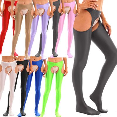 US Women's Glossy Crotchless Pantyhose Stockings Stretchy Tights Dance Lingerie