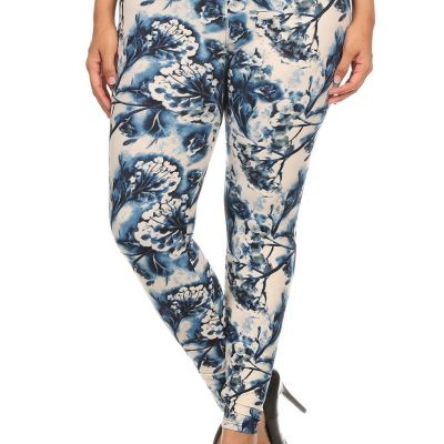 Plus Size Floral Print, Full Length Leggings In A Slim Fitting Style With A Band