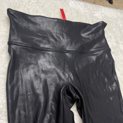 SPANX black Shiny Leggings Womens Small Black Faux Leather, Stretch/athletic