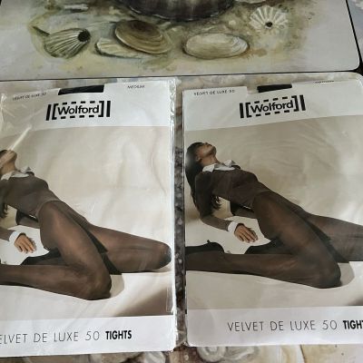 LOT OF 2 WOLFORD BLACK VELVET DE LUXE 50 SIZE M LIGHT OPAQUE PANTYHOSE TIGHTS