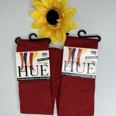 HUE Womens Deep Red Knee Highs One Size Simply Skinny 2 Pairs New