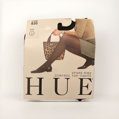 HUE Black Classic Spare Rib Tights w/ Control Top Size 3 NEW