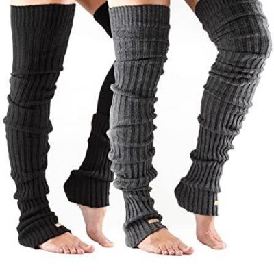 Knee High/Thigh High Leg Warmers for Women, One Size Black & Charcoal Grey