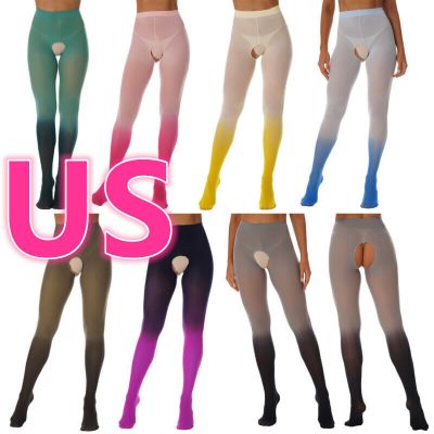 US Women High Waist Tights Elastic Pantyhose Crotchless Footed Stockings Pants