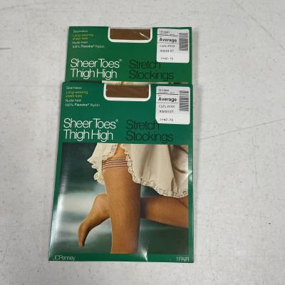 Vintage JC Penny Seamless Thigh High Stretch Stockings Average Lot Of 2